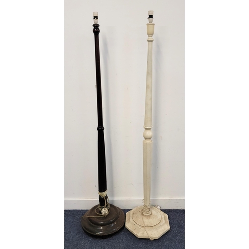 683 - TWO STANDARD LAMPS
one painted white with octagonal base, the other of mahogany with turned stand an... 