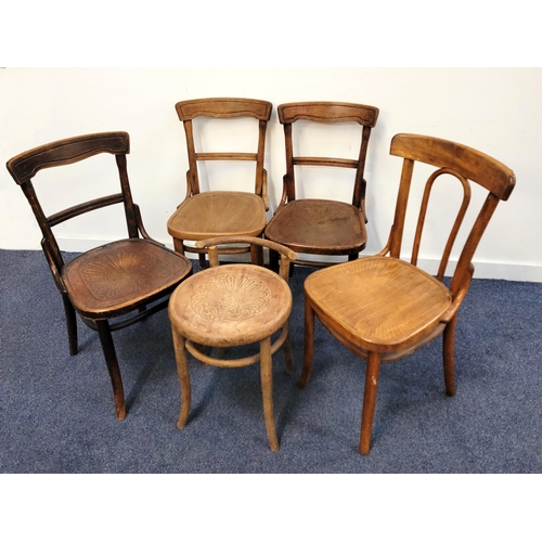 692 - FIVE BENTWOOD CHAIRS
including three stamped Thonet, one with low back (5)