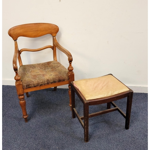 693 - VICTORIAN SCOTTISH VENACULAR OPEN ARM CHAIR
with turned legs and curved arms, with mahogany stool (2... 