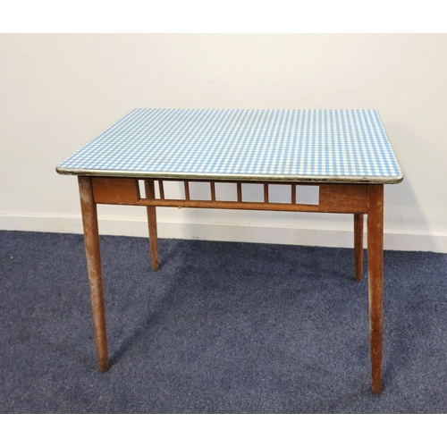 694 - MID CENTURY FORMICA TOPPED KITCHEN TABLE
with checked blue and white top