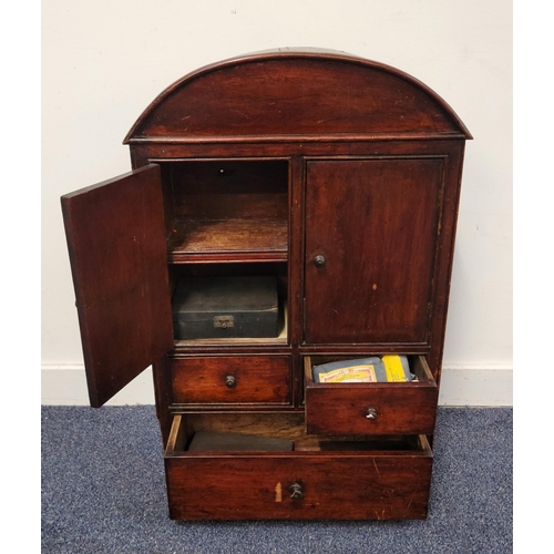 475 - VINTAGE STAINED WOOD MEDICINE CABINET
the domed top above two cupboard doors and two small and one l... 