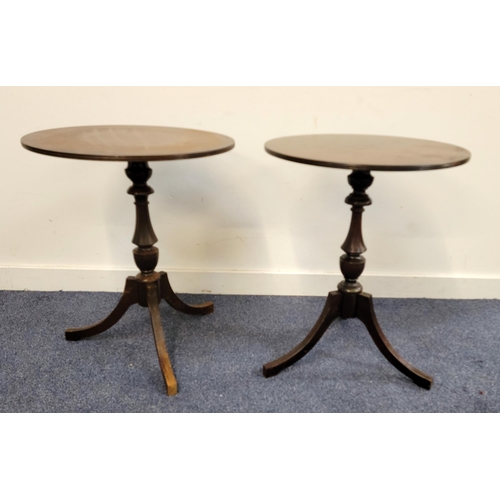 650 - PAIR OF MAHOGANY WINE TABLES
on tripod legs with fluted detail, 50cm diameter x 63cm high