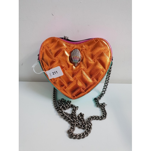 211 - KURT GEIGER PADDED HEART SHAPED BAG
in shimmering bright colours and with crystal set bird detail to... 