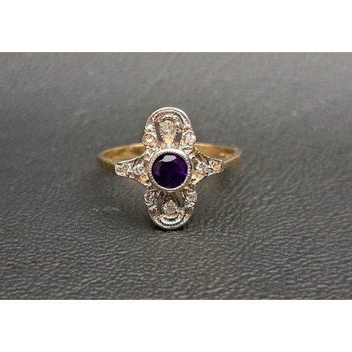 71 - ART DECO STYLE AMETHYST AND DIAMOND PLAQUE STYLE RING
the central round cut amethyst approximately 0... 