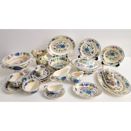 A LARGE SELECTION OF MASONS WARE 'REGENCY' DINNER WARE
including compote, two tureens, cruet set, three sauce boats, water jug, five various sized ashets, two large tea cups and saucers, bowl, seven dinner plates, various side plates and saucers, and a serving bowl