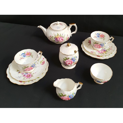 309 - AYNSLEY TETE A TETE TEA SET
with floral decoration comprising tea pot, cream jug, sugar bowl, two cu... 