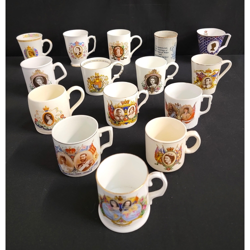 334 - SELECTION OF FIFTEEN COMMEMORATIVE MUGS
including numerous Queen Elizabeth II Coronation mugs from v... 