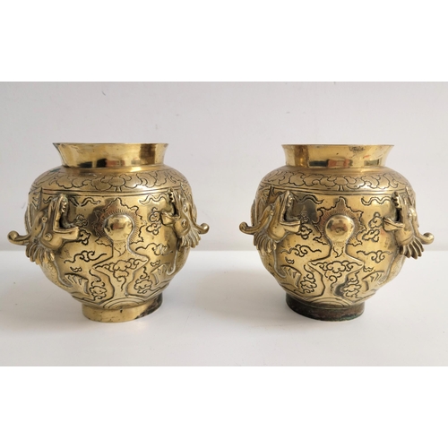 378 - PAIR OF CHINESE VASES CIRCA 1930
decorated with dragons and sky motifs with characters to base, 14cm... 