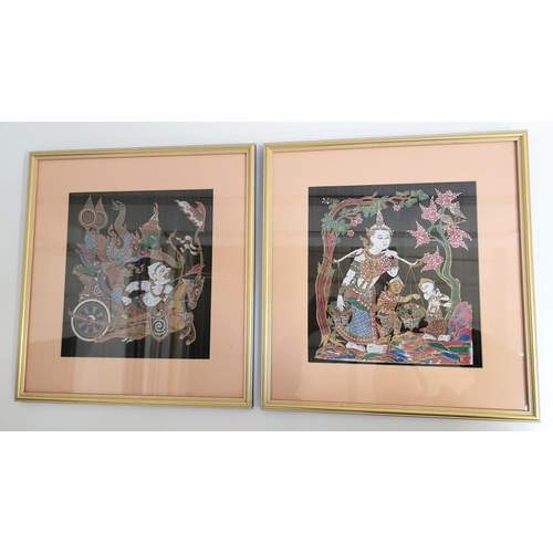 568 - SELECTION OF PICTURES
including a set of three Thai silk prints including elephants and figures in t... 