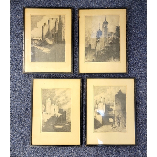 577 - FOUR ETCHINGS BY LOUIS WEIRTER, 1912
including the Tower of London, all framed and glazed, frame siz... 