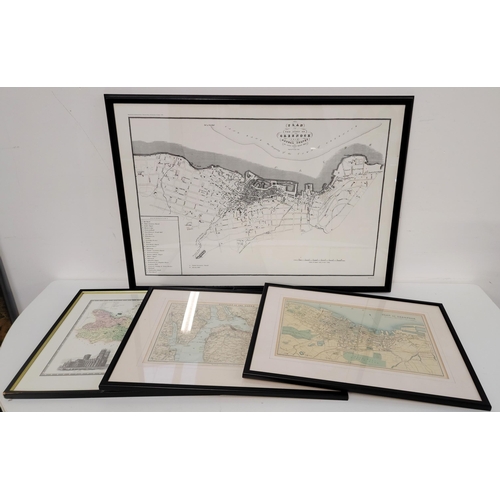 596 - MODERN PRINT OF 1825 PLAN OF GREENOCK, 
frame size 58 x 83cm, a print of J Bartholomew map of Estura... 