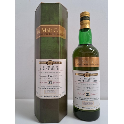 BANFF 31 YEAR OLD SINGLE MALT SCOTCH WHISKY DOUGLAS LAING'S THE OLD MALT CASK 
Distilled November 1966. Bottled August 1998. One of 202 bottles. 700ml and 50%. In box. Level low neck. 1 Bottle