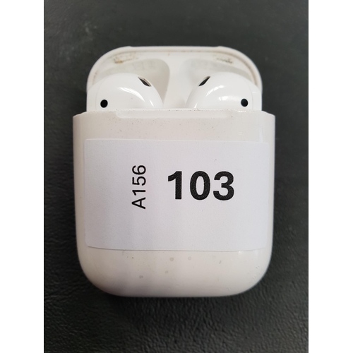 103 - PAIR OF APPLE AIRPODS 
in Lightning charging case
Note: Airpods model numbers not visible as too wor... 