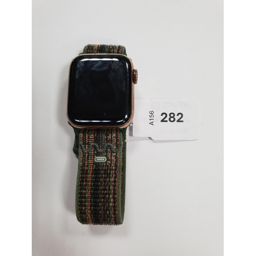 282 - APPLE WATCH SERIES 4
40mm case; model A2007; S/N FH7YT0FYKDTN; Apple Account Locked 
Note: It is the... 