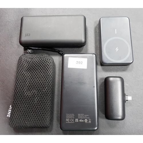 292 - SELECTION OF FIVE POWERBANKS
including Anker Inui and Juice (5)