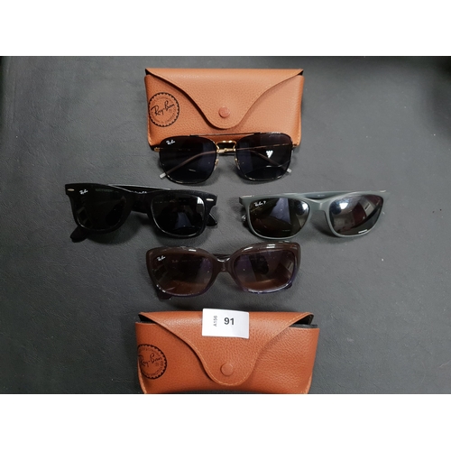 91 - FOUR PAIRS OF RAY-BAN SUNGLASSES
two in cases