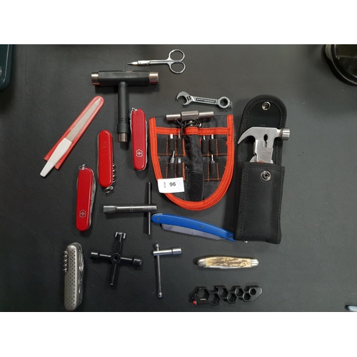 96 - SELECTION OF VARIOUS TOOLS
including two Victorinox multi-tools, and other various examples
Note: Yo... 