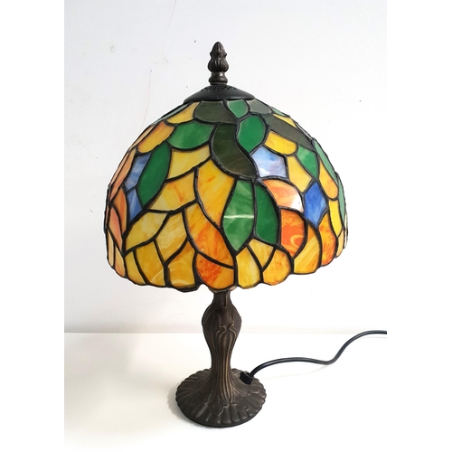 328 - TIFFANY STYLE TABLE LAMP
with colourful segmented glass shade, 40cm high