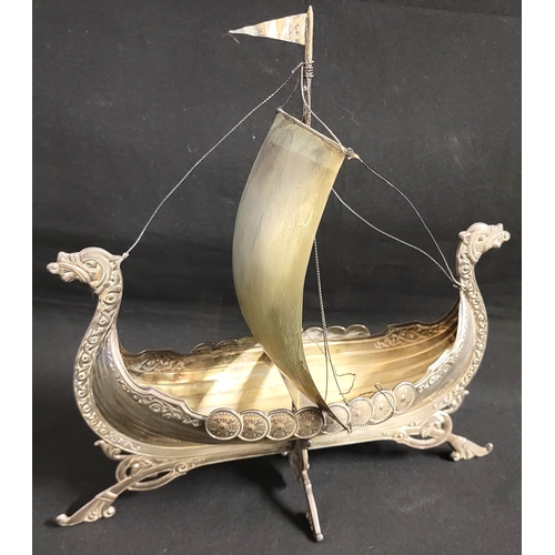 206 - NORWEGIAN 830 SILVER DRAGESTIL VIKING SHIP BY BRØDRENE LOHNE BERGEN
with sail, wirework rigging, and... 