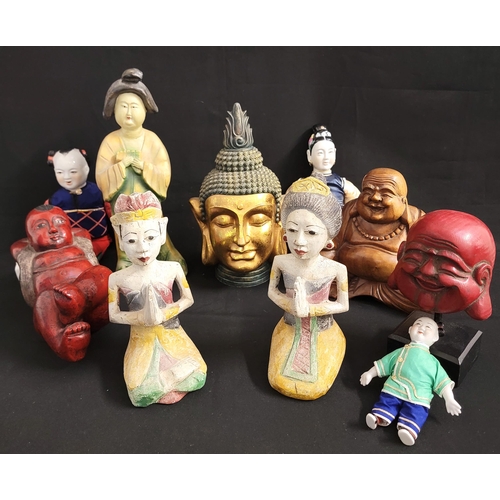 338 - INTERESTING SELECTION OF EAST ASIAN ORNAMENTS/FIGURES
including three Chinese dolls with porcelain h... 