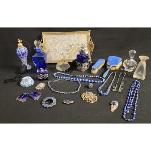 340 - SELECTION OF SCENT BOTTLES, DRESSING TABLE ITEMS AND JEWELLERY
including two atomiser style perfume ... 