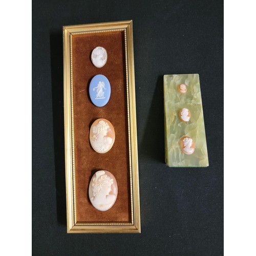 360 - SEVEN ANTIQUE CAMEOS
consisting of six portrait shell Cameos of various sizes and a Jasper ware plaq... 