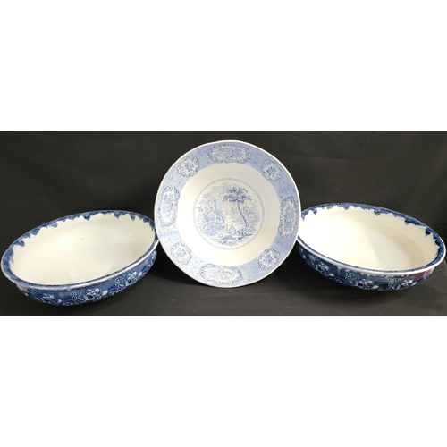 232 - PAIR OF  KELMSCOTT COLONIAL WASH BASINS CIRCA 1900
with blue and white floral motifs, each 41cm diam... 