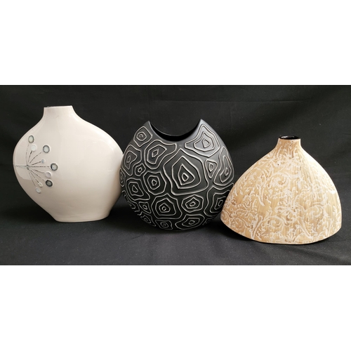 301 - THREE CONTEMPORARY DECORATIVE VASES
comprising of a cream ground mid century style vase with stylise... 