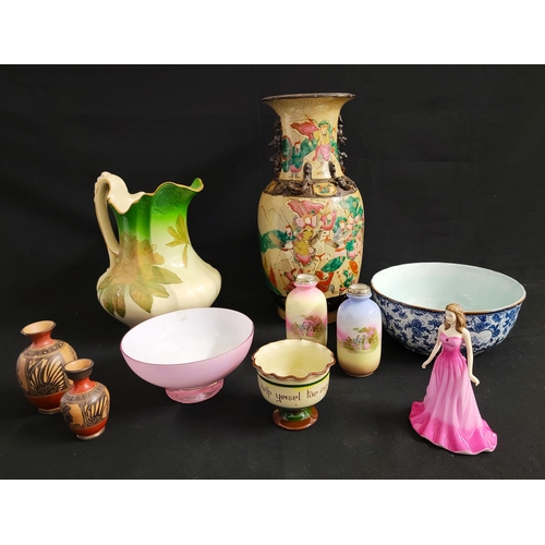 300 - SELECTION OF DECORATIVE CERAMICS 
including an ornate Chinese famille rose crackle glaze vase, a Roy... 