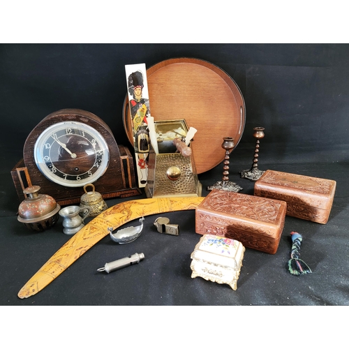 329 - SELECTION OF COLLECTIBLES AND ART DECO MANTLE CLOCK
including a Arts and Crafts brass candle box, Bo... 