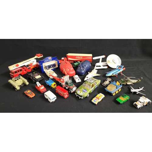 455 - LARGE COLLECTION OF VINTAGE DIECAST TOY VEHICLES 
including Dinky Thunderbird 2, complete with origi... 