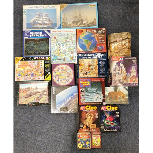 448 - EIGHTEEN VARIOUS JIGSAW PUZZLES
including 3-D, mystery puzzles, Space themed, maritme, brands includ... 