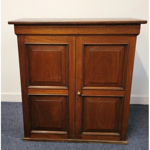 663 - MAHOGANY SIDE CABINET
the two panelled doors opening to reveal a shelved interior, 85.5 x 90 x 39.5c... 