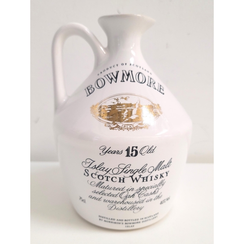 BOWMORE 15 YEAR OLD SINGLE MALT SCOTCH WHISKY GLASGOW GARDEN FESTIVAL 
bottled in a ceramic flagon to commemorate the Glasgow Garden Festival 1988, 75cl and 40%, missing stopper, one bottle (1)