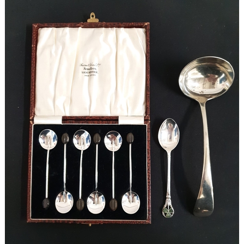 219 - SET OF SIX SILVER COFFEE BEAN SPOONS 
Docker & Burn Birmingham 1931, in fitted case; with silver spo... 