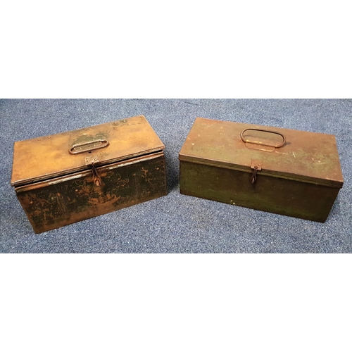 388 - METAL AMMUNITION BOX AND TOOL BOX
the ammunition box with  handle on top, 38 x 18 x 20cm; and the to... 