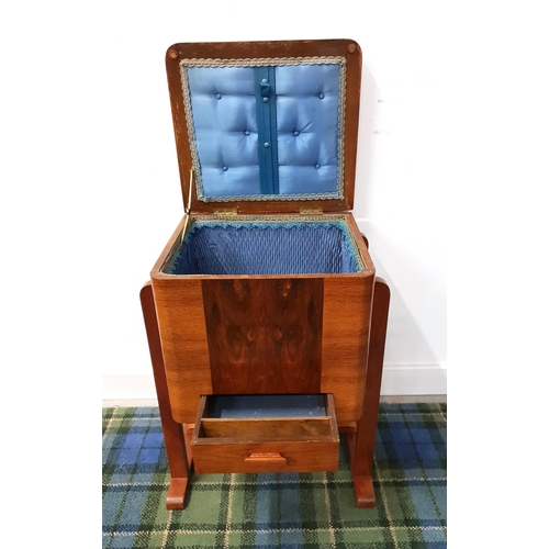 693 - ART DECO WALNUT SEWING/WORK BOX
the lift up lid revealing blue satin interior, with single drawers w... 