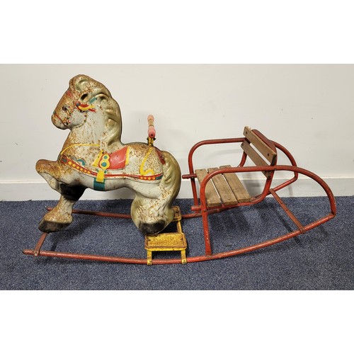 463 - 1950S MOBO METAL PLATED ROCKING HORSE
with slatted seat, 59cm high x 100xm long