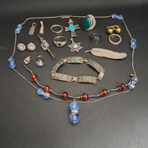 53 - SELECTION OF SILVER AND SILVER MOUNTED JEWELLERY
including a green agate set dress ring, other rings... 