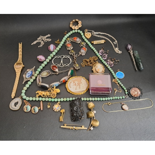 63 - SELECTION OF VINTAGE COSTUME JEWELLERY
including two agate set bracelets, a graduated jade coloured ... 