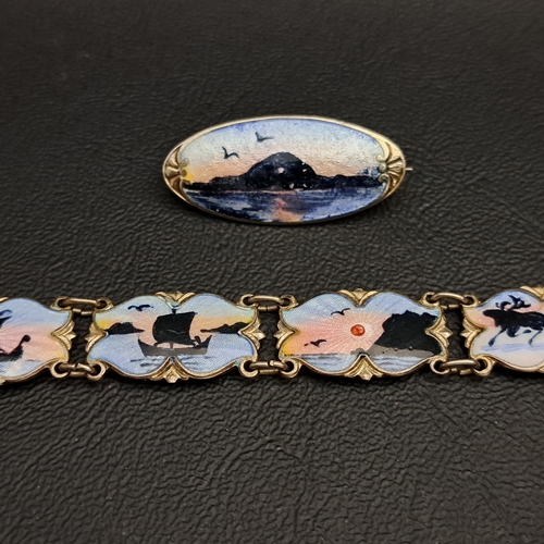 25 - NORWEGIAN ENAMEL AND SILVER BRACELET AND BROOCH
the bracelet with enamel decorated panels depicting ... 