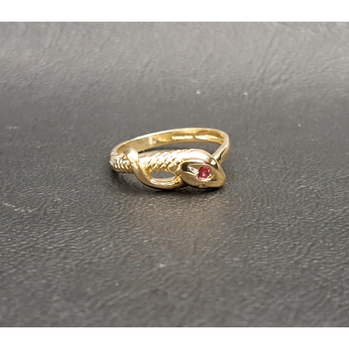 67 - RUBY SET SNAKE DESIGN RING
the snake with scale detail and ruby set to the centre of the head, in ni... 