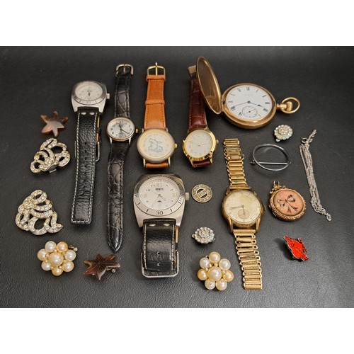 197 - ASSORTMENT OF WATCHES AND COSTUME JEWELLERY
including a gold plated Elgin pocket watch, a nine carat... 