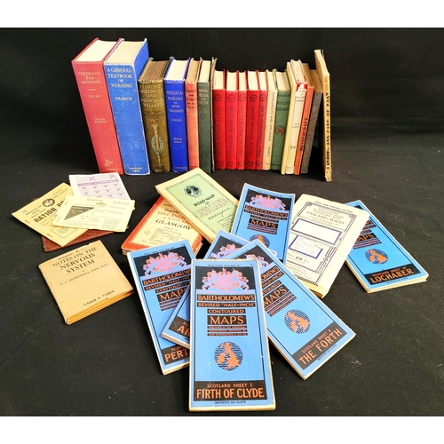 413 - ASSORTMENT OF VINTAGE BOOKS, MAPS AND RATION BOOKS
including Handbook for attendants on the Insane, ... 