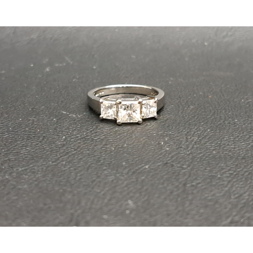 30 - PRINCESS CUT DIAMOND THREE STONE RING
the central diamond weighing approximately 0.5cts flanked by d... 