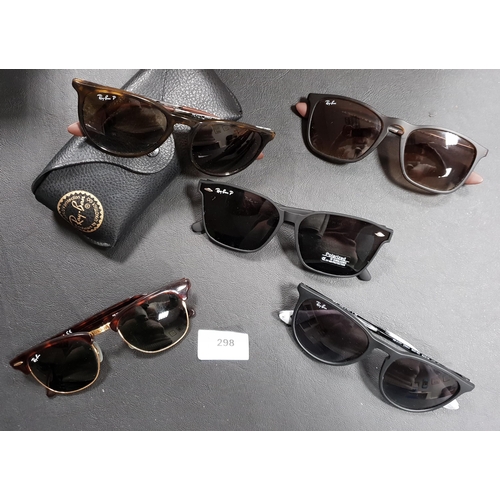 298 - FIVE PAIRS OF RAY-BAN SUNGLASSES
one pair with case