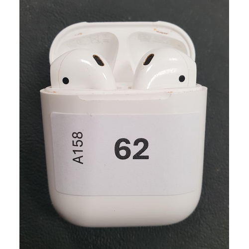 62 - PAIR OF APPLE AIRPODS 
in Lightning charging case
Not: Airpods model not visible as too worn.