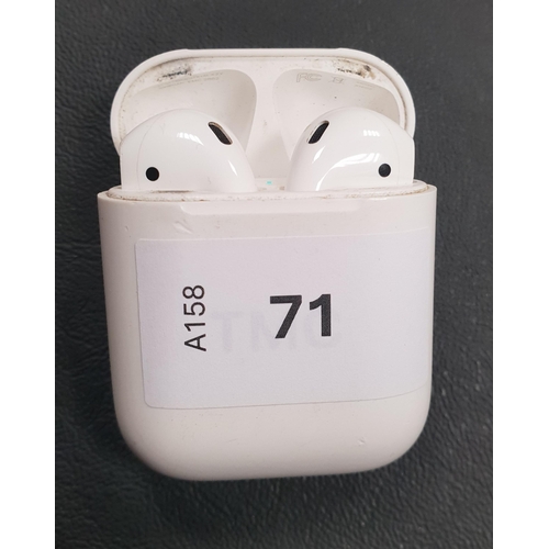 71 - PAIR OF APPLE AIRPODS 
in Lightning charging case
Not: Airpods model not visible as too worn. Case i... 