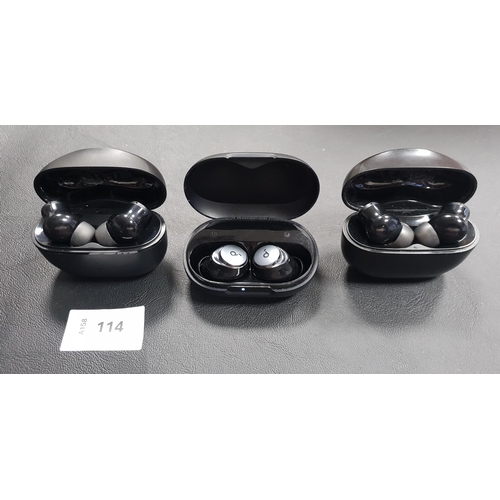 114 - THREE PAIRS OF SOUNDCORE EARBUDS IN CHARGING CASES