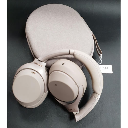 124 - PAIR OF SONY WH-1000XM3 ON-EAR WIRELESS NOISE CANCELLING HEADPHONES
in case
Note: The pads are very ... 